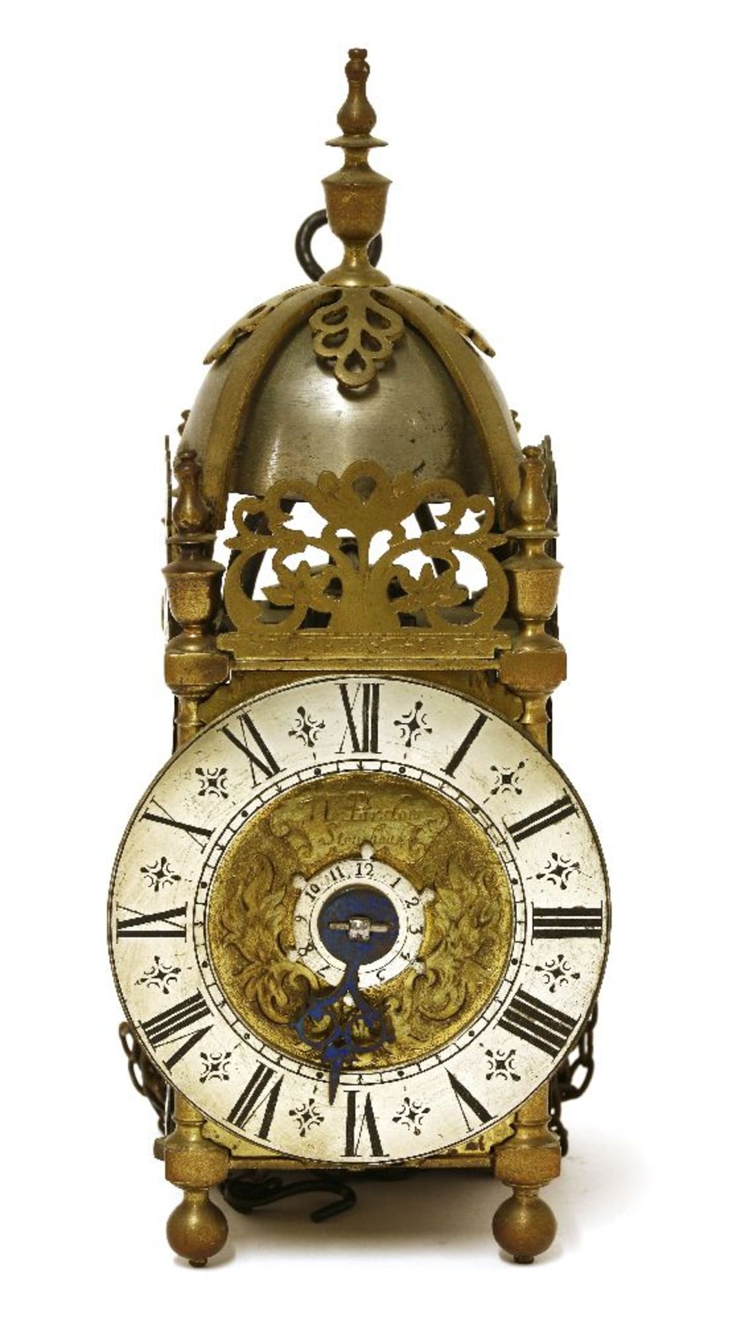 A small brass lantern clock,17th century, by William Parslow, Stonehouse, with an outside count