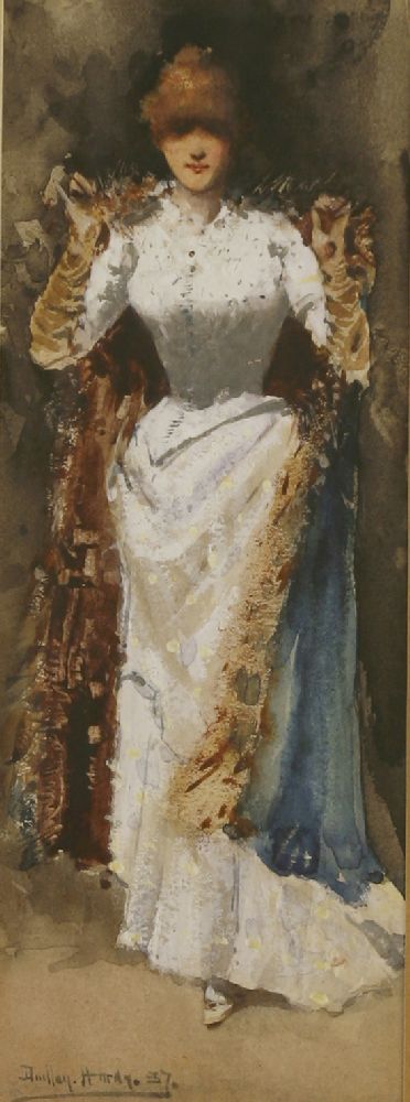 Dudley Hardy (1865-1922)A WOMAN IN A WHITE DRESS HOLDING A CAPESigned and dated '87 l.l.,