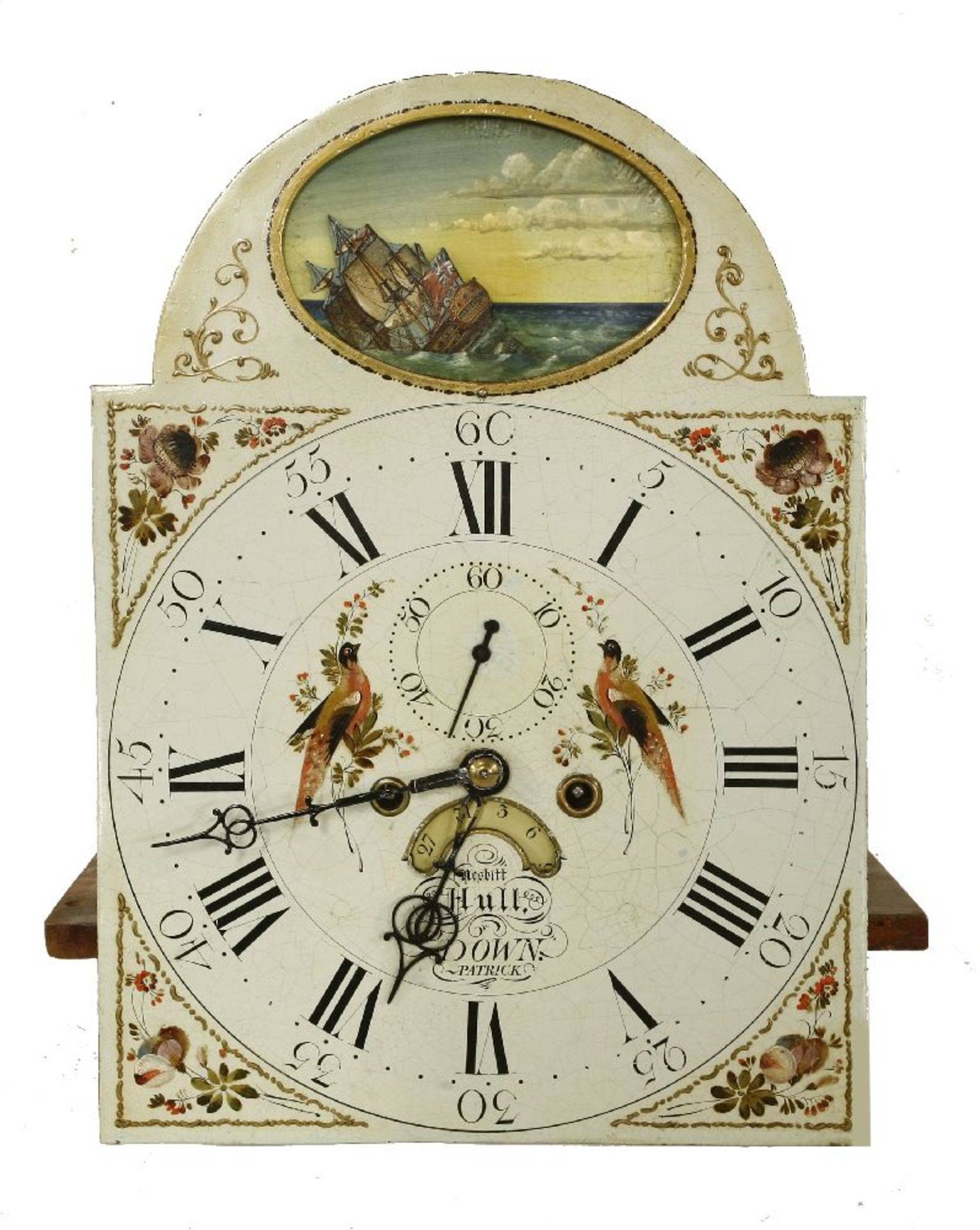 A George III inlaid mahogany eight-day longcase clock,the painted arch dial having ship and exotic - Image 2 of 3