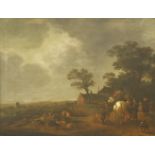 Manner of Philips Wouwerman A HORSEMAN AND FIGURES RESTING IN A WOODED LANDSCAPEBears signature '