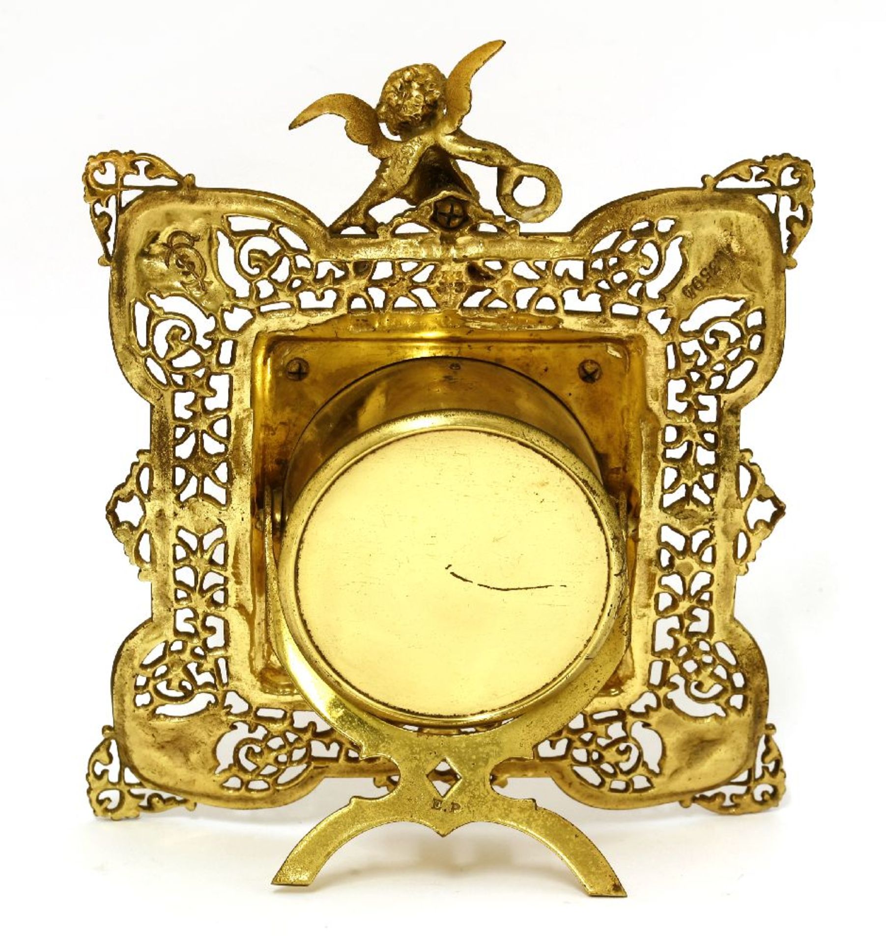 A Continental gilt metal strut-form clock,with a cherub surmount,27cm high - Bild 2 aus 2