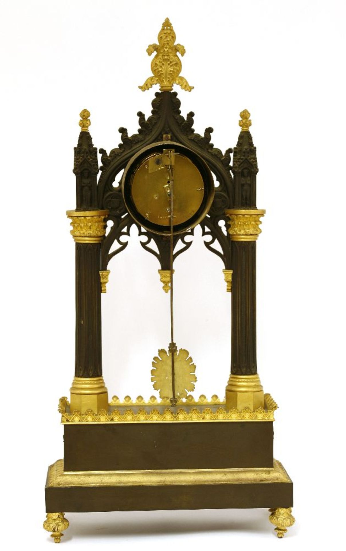 A Charles X gilt and patinated bronze 'Troubador' temple timepiece,with well-cast Gothic decoration, - Image 2 of 2