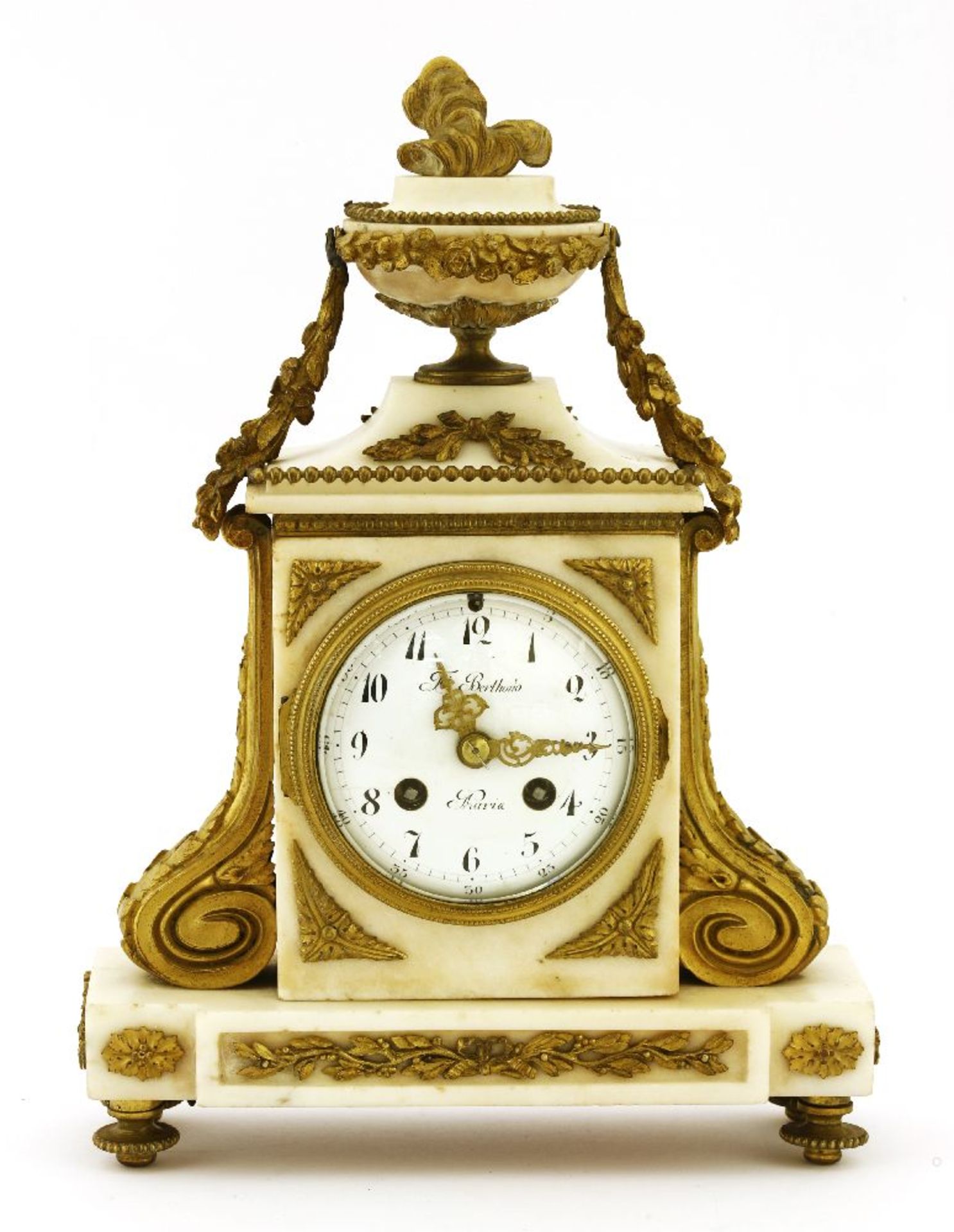 A mantel clock,mid-19th century, signed 'Fd Berthoud', the urn-shaped finial with ormolu beads and