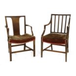 A George III mahogany armchair,with a moulded frame, andanother elbow chair, with a solid splat back