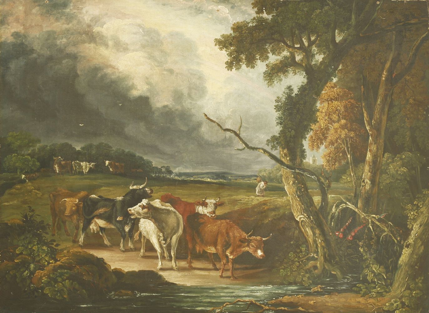 Follower of James WardA WOODED LANDSCAPE WITH CATTLE AT A STREAMOil on canvas45 x 57cm, unframed