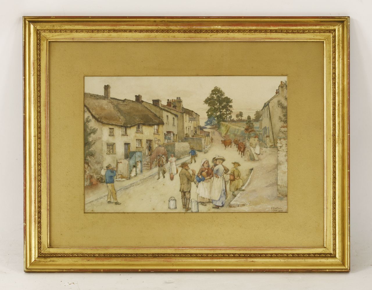 Frederick Brueton (1859-1916)FIGURES IN A VILLAGE STREETSigned and dated 1889, l.r., watercolour - Image 2 of 4