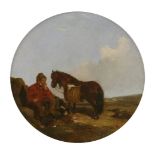 John Duvall (1816-1892)A MAN AND A HORSESigned l.r., oil on canvas, painted circle42 x 42cm