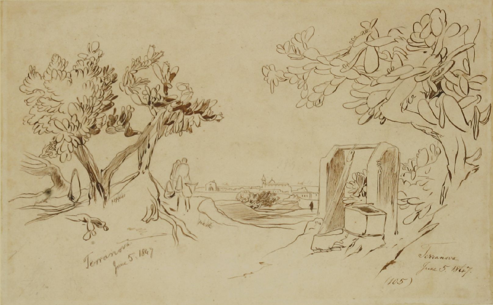 Edward Lear (1812-1888)TERRANOVA, SICILYInscribed and and dated 'June 5 1847' twice and numbered