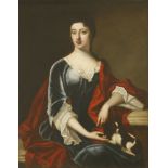 Follower of Jonathan RichardsonPORTRAIT OF A LADY, THREE-QUARTER LENGTH SEATED, IN A BLUE DRESS