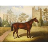 Samuel Spode (1798-1872)A BAY MARE IN FRONT OF BURNCHURCH CASTLE AND TOWER, COUNTY KILKENNYSigned