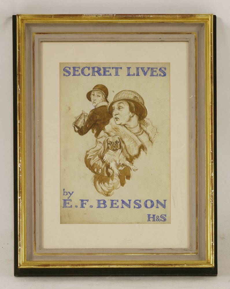 English School, c.1930'SECRET LIVES' BY E F BENSON - A DESIGN FOR A BOOK COVERPen and brown ink - Image 2 of 3