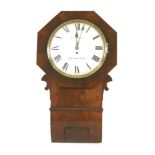 A mahogany drop-dial wall clock,c.1850, by Mayo, Manchester, the white painted dial within an