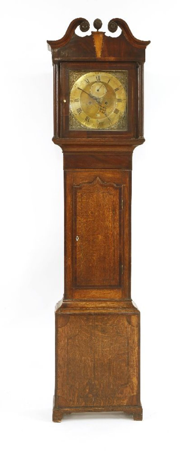 A oak and mahogany crossbanded longcase clock,19th century, the 12 inch square brass dial with - Image 3 of 3