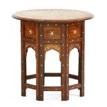 An Anglo-Indian circular table, c.1890, Hoshiarpur, the ivory and ebony inlaid top decorated with