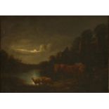 Follower of Jacob van der DoesCATTLE AND SHEEP BY A LAKE BY MOONLIGHTOil on canvas41.5 x 56cm