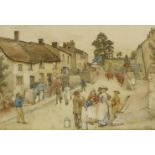 Frederick Brueton (1859-1916)FIGURES IN A VILLAGE STREETSigned and dated 1889, l.r., watercolour