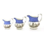 A set of three graduated Staffordshire pottery 'Irish Repeal' commemorative jugs,c.1830-40, each