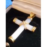 A very heavy 18-carat gold mounted Chalcedony Cross with diamond set centre,