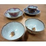 A selection of four 18th century hand-decorated Chinese porcelain Tea Bowls together with two