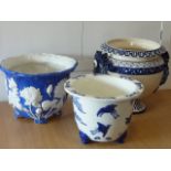 ADDED LOT Three 19th century blue and white ceramic Planters,