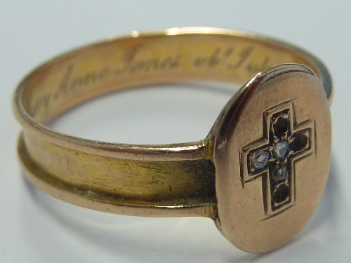 A mid-19th century yellow metal Memorial Ring,