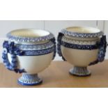 ADDED LOT A pair of 19th Century blue and white Planters decorated with Vitruvian scrolls,