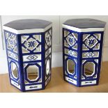 ADDED LOT A pair of hexagonal blue and white ceramic Garden Seats, each approx.