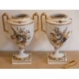 A pair of late-19th century Dresden porcelain two-handled Urns,