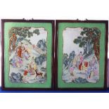 A pair of Republic Period hardwood framed Chinese porcelain Plaques,
