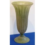 A large Art Deco style frosted green campana-shaped glass Vase,