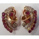 A superb pair of vintage 18-carat gold clip-on Earrings set with very fine rubies and diamonds