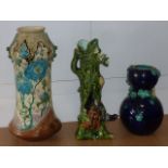 ADDED LOT Three 19th century Majolica Vases: one in Art Nouveau style,