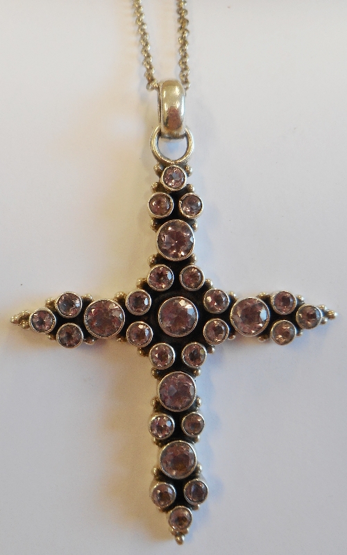 A silver stone-set Cross and Chain