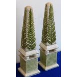 A pair of decorative Italian ceramic Obelisks decorated with ferns,