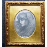 Simeon Solomon (1840-1905), a gilt-framed and glazed oval Pre-Raphaelite Pencil Sketch 'Dawn',