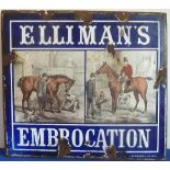 A late-19th / early-20th century enamel sign, 'Elliman's Embrocation', 46cm x 51cm,