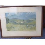 An oak framed and glazed colour fox hunting print after Michael Lyne, 'The Duke of Beaufort's Hunt',