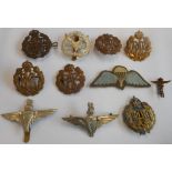 Eleven military aviation cap badges: the Royal Flying Corps, the Glider Pilot Regiment,