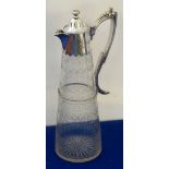 A late 19th century cut glass and silver-plate mounted Claret Jug having star cut base, 30.