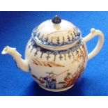 An 18th century Chinese porcelain teapot of spherical form,