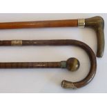 A shepherd's crook-handled malacca Walking Cane with silver mounts,