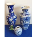 A 19th century Chinese porcelain Vase hand-decorated in underglaze blue and white with flowers and