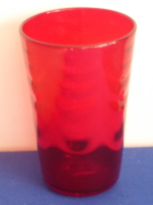 A Whitefriars ruby red tapering circular glass Vase having a rippled effect to the glass (perfect - Image 2 of 2