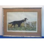 Leon Danchin (French 1887-1938), a silver-framed and glazed colour etching of two gun dogs,