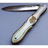 A mid 19th century mother-of-pearl handled Fruit Knife with hallmarked silver blade,