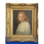 A 19th century gilt-framed Oil on Canvas half-length portrait study of a young girl,