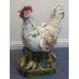 A highly unusual 19th century oversized Italian Majolica Cockerel by the Nove Bassano Workshops,
