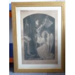 A large gilt-framed and glazed late 19th century monochrome Pre-Raphaelite style engraving after