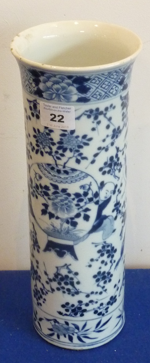 A 19th century Chinese porcelain Sleeve Vase hand-decorated in underglaze blue-and-white with - Image 2 of 7