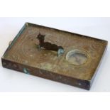 A heavy copper travelling Compass/Sundial, the gnomon modelled as a mythical beast,